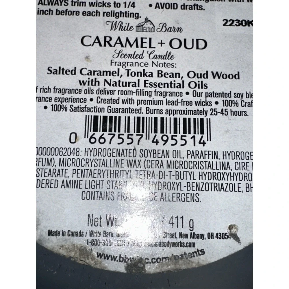 White Barn Bath & Body Works Caramel + Oud 3-Wick Scented Candle 14.5 oz Gold